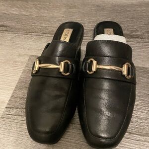 Steve Madden Kori Black Mules with Gold Hardware